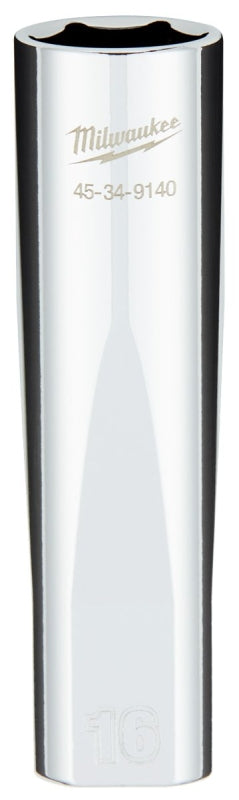 Milwaukee 45-34-9140 Deep Socket, 16 mm Socket, 1/2 in Drive, 6-Point, Chrome Vanadium Steel, Chrome-Plated
