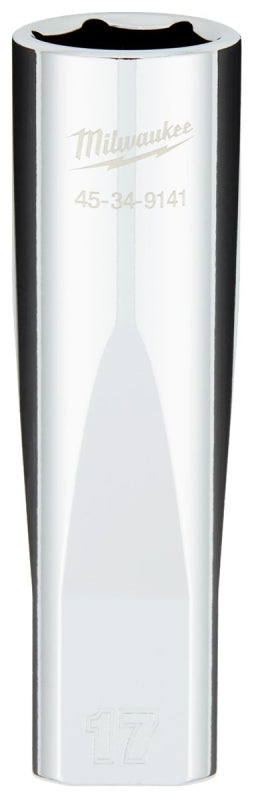 Milwaukee 45-34-9141 Deep Socket, 17 mm Socket, 1/2 in Drive, 6-Point, Chrome Vanadium Steel, Chrome-Plated