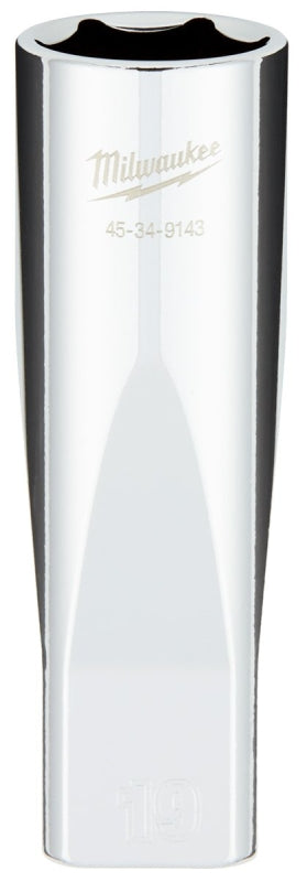 Milwaukee 45-34-9143 Deep Socket, 19 mm Socket, 1/2 in Drive, 6-Point, Chrome Vanadium Steel, Chrome-Plated