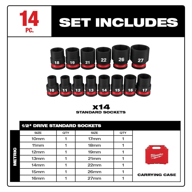 Milwaukee SHOCKWAVE Impact Duty Series 49-66-7013 Standard Socket Set, Steel