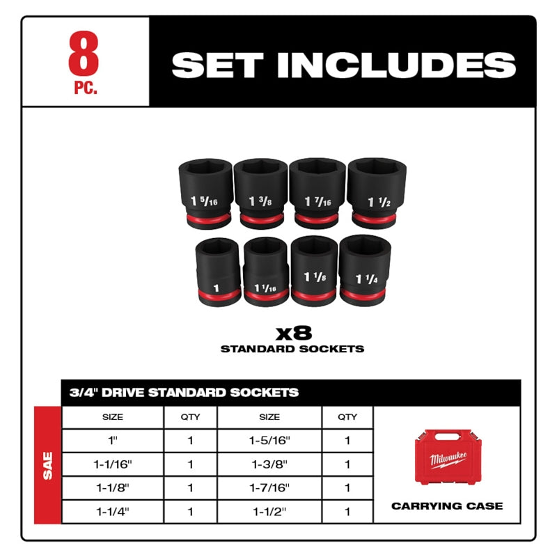 Milwaukee SHOCKWAVE Impact Duty 49-66-7017 Standard Socket Set, Steel, Black