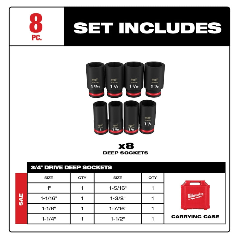 Milwaukee SHOCKWAVE Impact Duty 49-66-7018 Deep Socket Set, Steel, Black