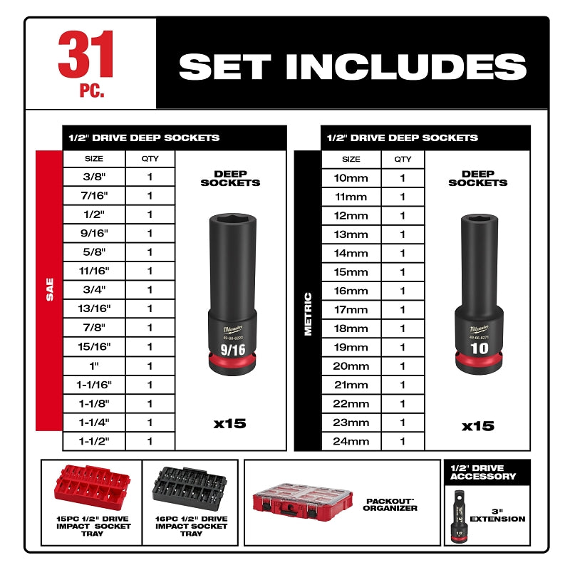 Milwaukee SHOCKWAVE Impact Duty 49-66-6806 Socket Set, Chrome Molybdenum Steel