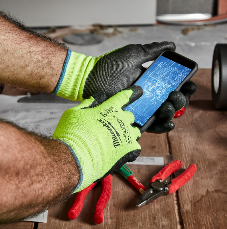 Milwaukee 48-73-8923 High-Visibility Cut Level 2 Gloves, Unisex, XL, Elasticated Knit Cuff, Nitrile Coating, Yellow