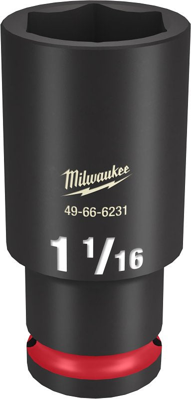 Milwaukee SHOCKWAVE Impact Duty 49-66-6231 Deep Impact Socket, 1-1/16 in Socket, 1/2 in Drive, Square Drive, 6-Point