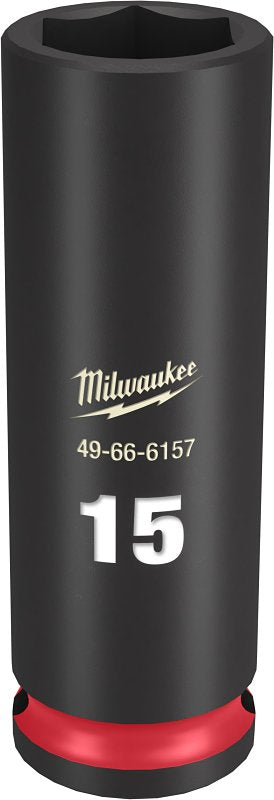 Milwaukee SHOCKWAVE Impact Duty 49-66-6157 Deep Impact Socket, 15 mm Socket, 3/8 in Drive, Square Drive, 6-Point