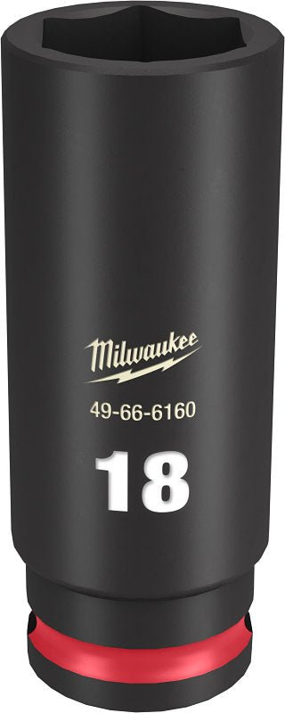 Milwaukee SHOCKWAVE Impact Duty 49-66-6160 Deep Impact Socket, 18 mm Socket, 3/8 in Drive, Square Drive, 6-Point
