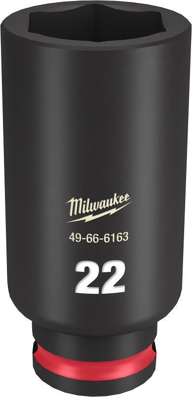 Milwaukee SHOCKWAVE Impact Duty 49-66-6163 Deep Impact Socket, 22 mm Socket, 3/8 in Drive, Square Drive, 6-Point