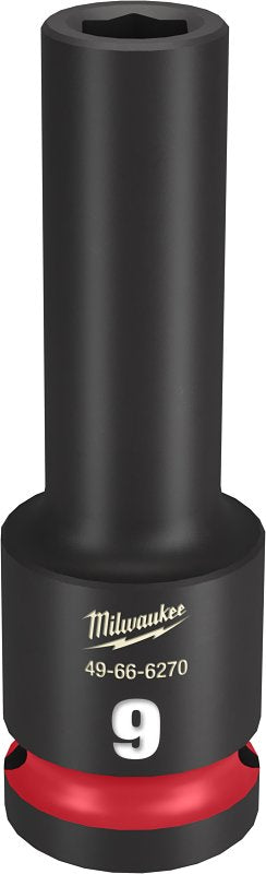 Milwaukee SHOCKWAVE Impact Duty 49-66-6270 Deep Impact Socket, 9 mm Socket, 1/2 in Drive, Square Drive, 6-Point