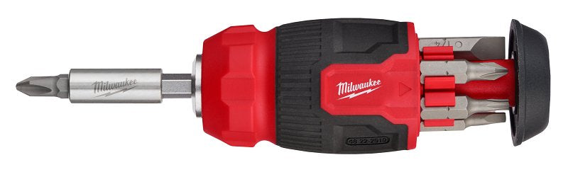 Milwaukee 48-22-2910 8-in-1 Compact Multi-Bit Screwdriver, 1/4 in Drive, Hex Drive, 4.69 in OAL, Plastic Handle