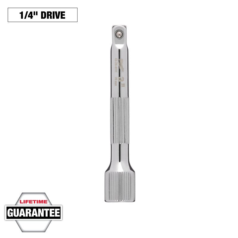 Milwaukee 43-24-9111 Socket Extension, 1/4 in Drive, 3 in L, Chrome-Plated