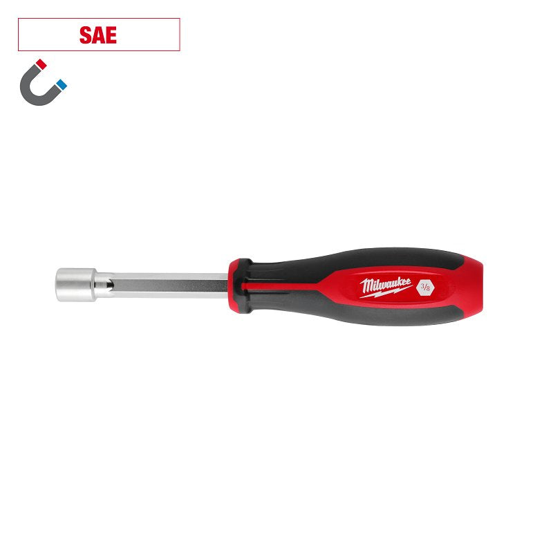 Milwaukee HollowCore Series 48-22-2554 Nut Driver, 3/8 in Drive, 7.2 in OAL, Tri-Lobe Handle, Red Handle, Magnetic, Pack of 6
