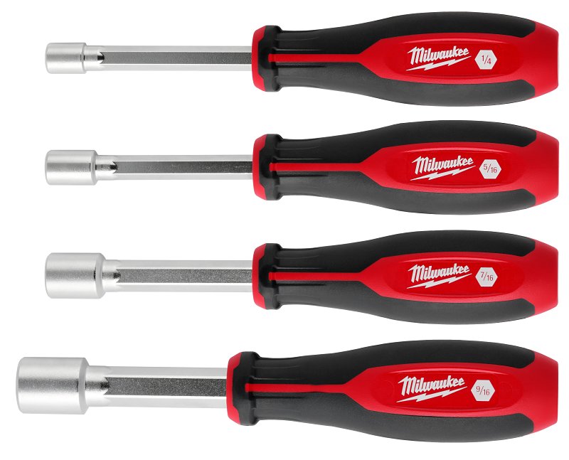 Milwaukee HollowCore Series 48-22-2444 Nut Driver Set, 4-Piece, Polypropylene/Steel, Chrome-Plated, Red, Pack of 2