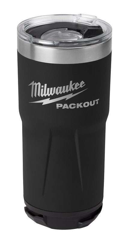 Milwaukee PACKOUT 48-22-8392B Tumbler, 20 oz, Sliding Magnetic Lid, Metal, Black, Insulated