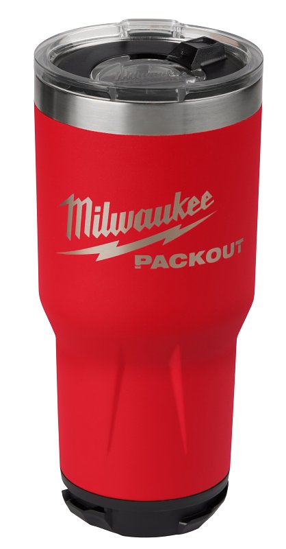 Milwaukee PACKOUT 48-22-8393R Tumbler, 30 oz, Sliding Magnetic Lid, Metal, Red, Insulated