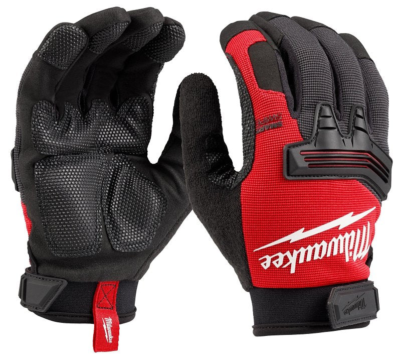 Milwaukee 48-73-8531 Wrecking Work Gloves, M, Reinforced Thumb, Hook and Loop Cuff, Leather, Black/Red