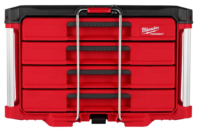 Milwaukee PACKOUT 48-22-8444 Tool Box, 50 lb, Polypropylene, Black/Red, 16.3 in L x 22.2 in W x 14.3 in H Outside
