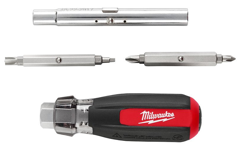 Milwaukee 48-22-2917 13-in-1 Magnetic Multi-Bit Screwdriver, 3/16, 1/4 in Drive, 8 in OAL, Rubber Handle