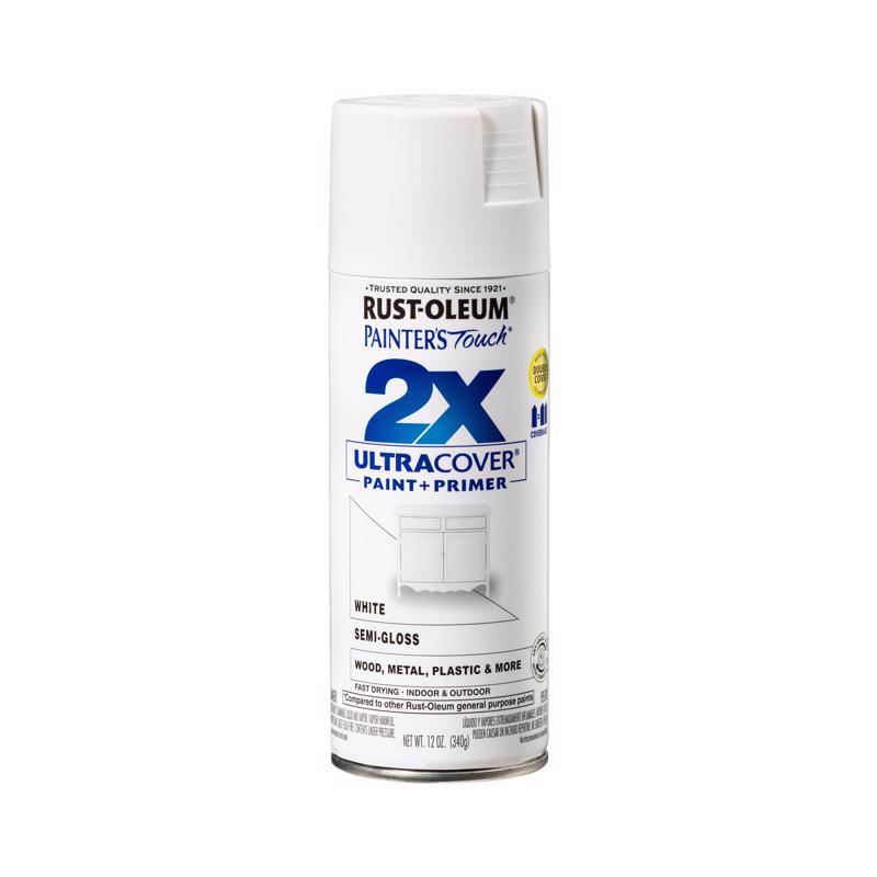 Rust-Oleum Painter's Touch 2X Ultra Cover Semi-Gloss White Spray Paint 12 oz, Pack of 6