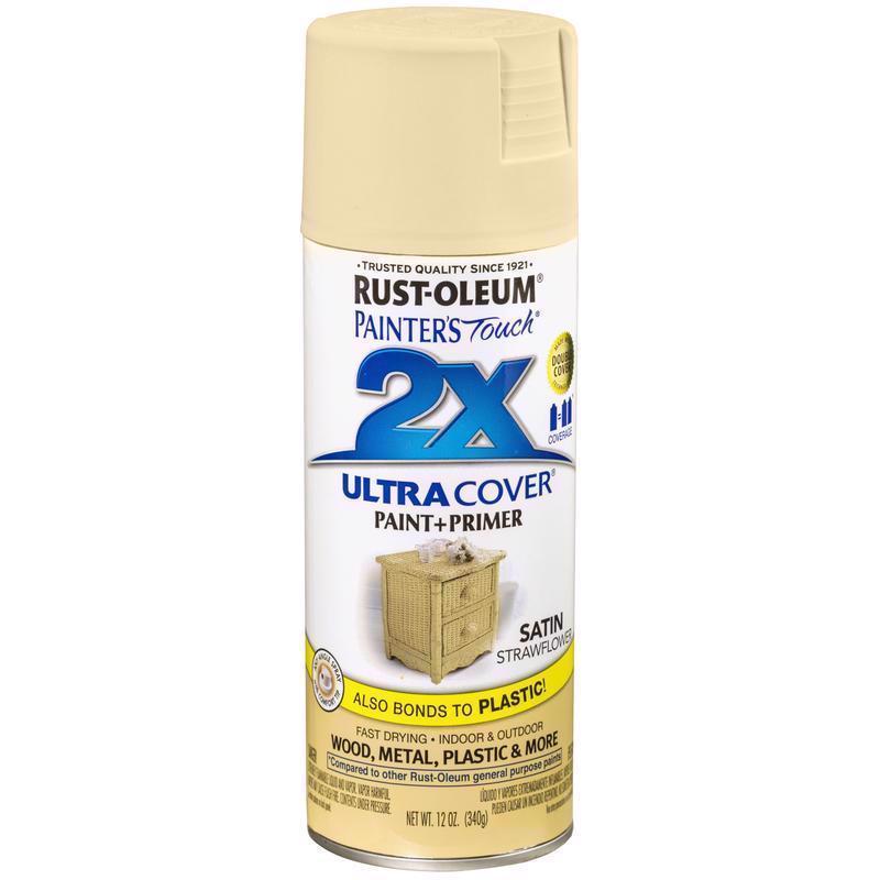 Rust-Oleum Painter's Touch 2X Ultra Cover Satin Strawflower Paint+Primer Spray Paint 12 oz, Pack of 6