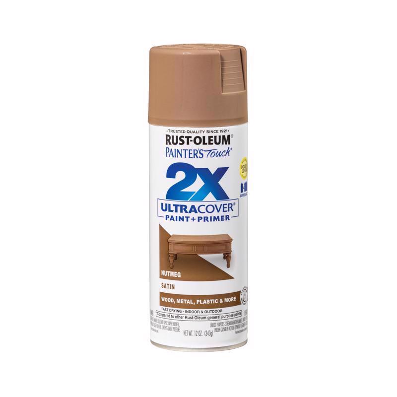 Rust-Oleum Painter's Touch 2X Ultra Cover Satin Nutmeg Paint+Primer Spray Paint 12 oz, Pack of 6