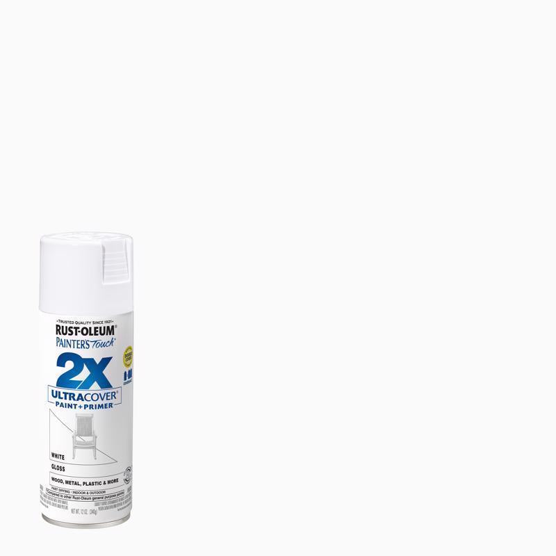 Rust-Oleum Painter's Touch 2X Ultra Cover Gloss White Paint+Primer Spray Paint 12 oz, Pack of 6
