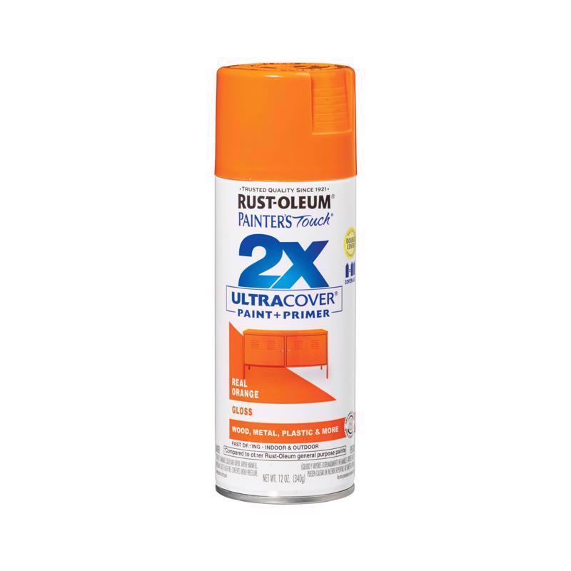 Rust-Oleum Painter's Touch 2X Ultra Cover Gloss Real Orange Paint+Primer Spray Paint 12 oz, Pack of 6