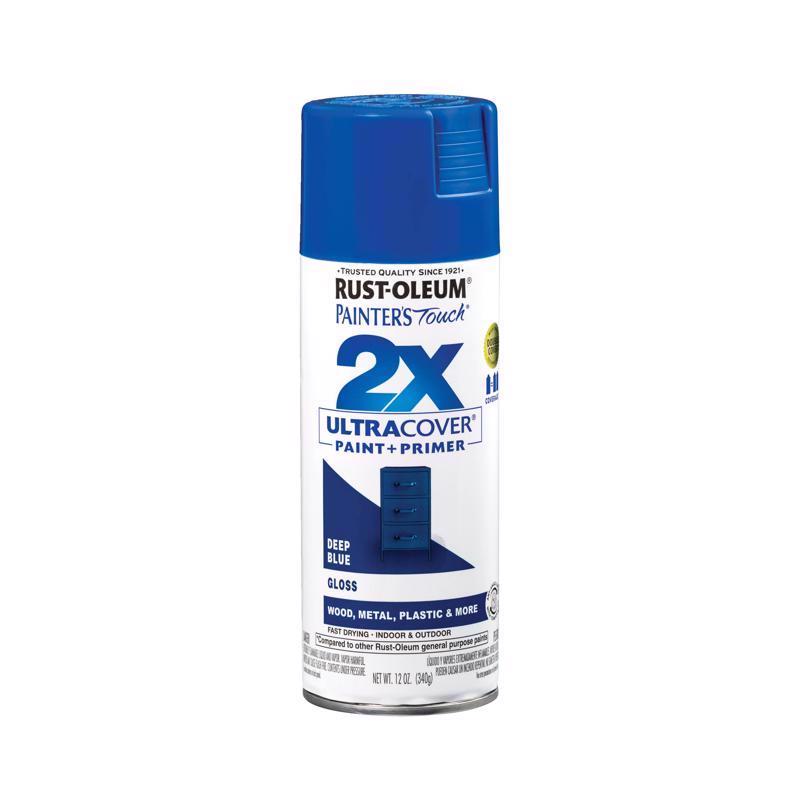 Rust-Oleum Painter's Touch 2X Ultra Cover Gloss Deep Blue Paint+Primer Spray Paint 12 oz, Pack of 6