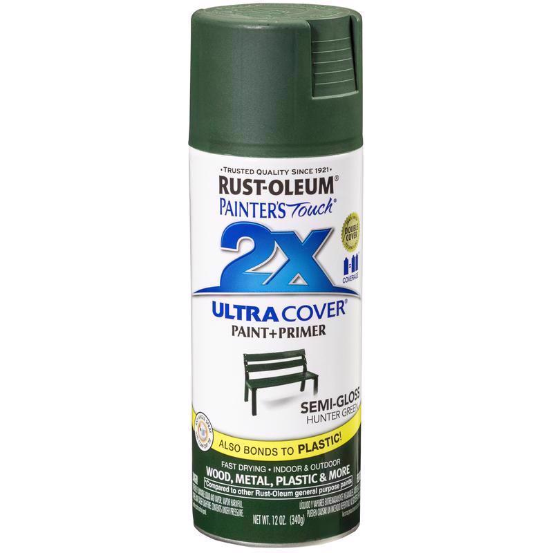 Rust-Oleum Painter's Touch 2X Ultra Cover Semi-Gloss Hunter Green Paint+Primer Spray Paint 12 oz, Pack of 6