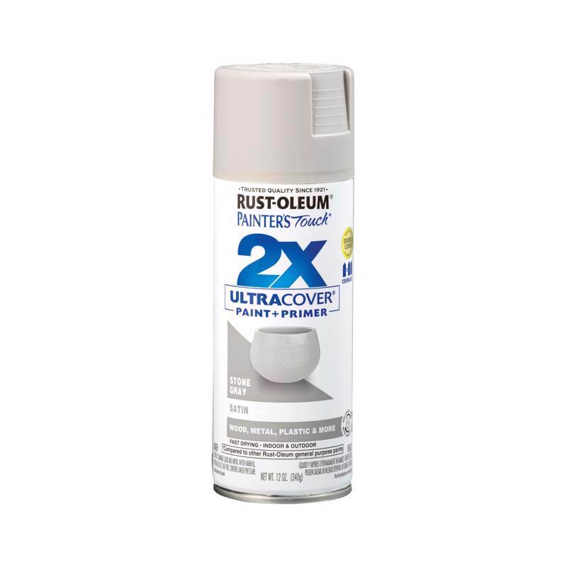 Rust-Oleum Painter's Touch 2X Ultra Cover Satin Stone Gray Paint+Primer Spray Paint 12 oz, Pack of 6