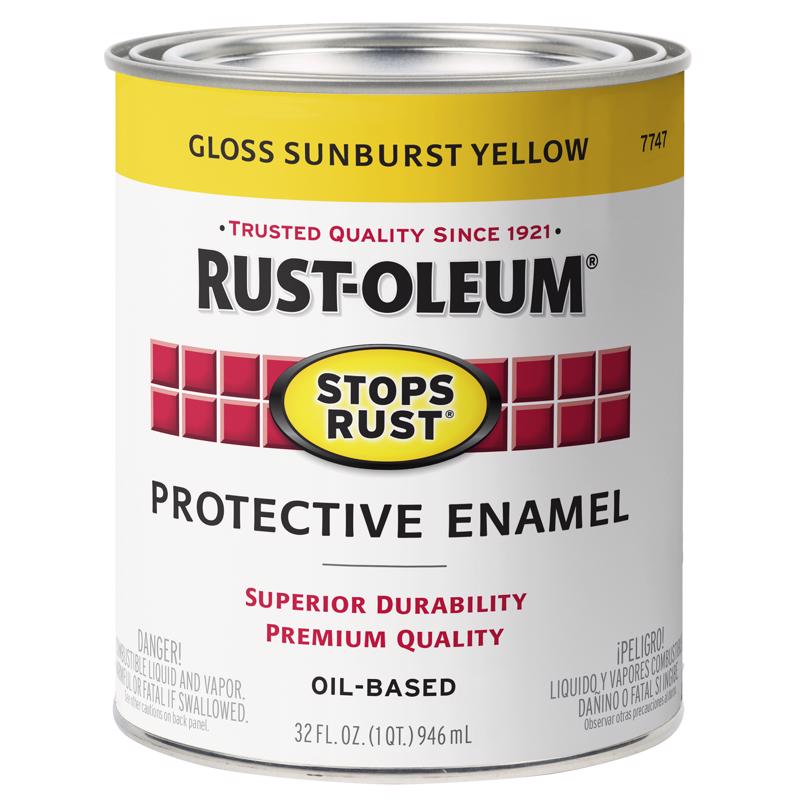 Rust-Oleum Stops Rust Indoor and Outdoor Gloss Sunburst Yellow Oil-Based Protective Paint 1 qt, Pack of 2