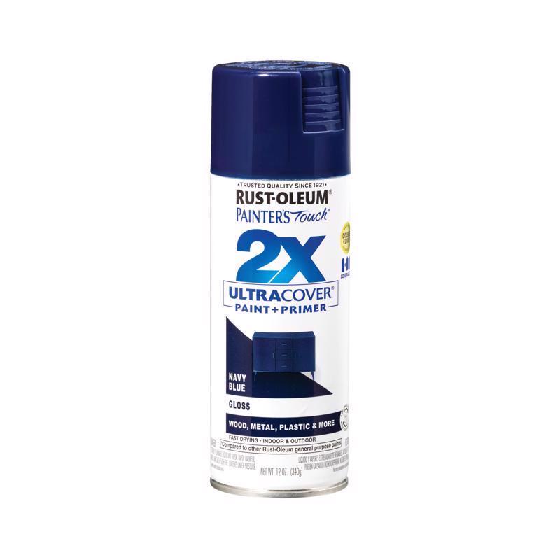 Rust-Oleum Painter's Touch 2X Ultra Cover Gloss Navy Blue Paint+Primer Spray Paint 12 oz, Pack of 6