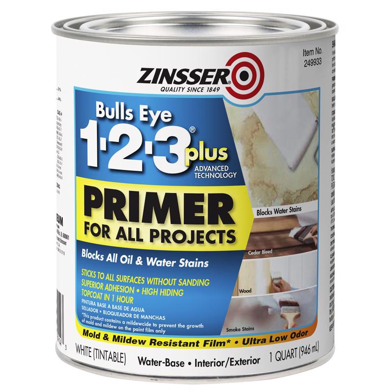 Zinsser Bulls Eye 123 Plus White Water-Based Acrylic Primer 1 qt, Pack of 6