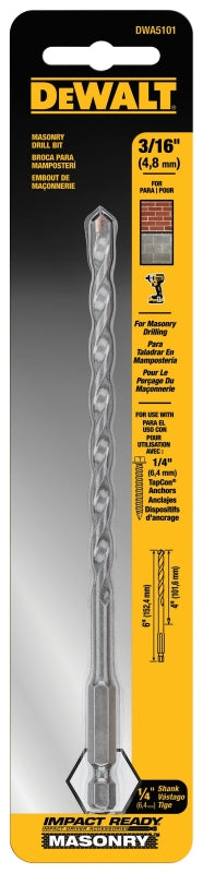 DEWALT DWA5101 Drill Bit, 3/16 in Dia, 6 in OAL, 1/4 in Dia Shank, Hex Shank, HCS