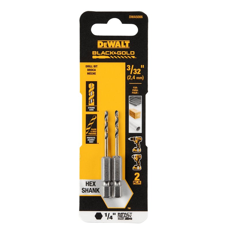 DEWALT DWA5006 Drill Bit, 3/32 in Dia, 2-3/8 in OAL, Heavy-Duty, 1/4 in Dia Shank, Hex Shank