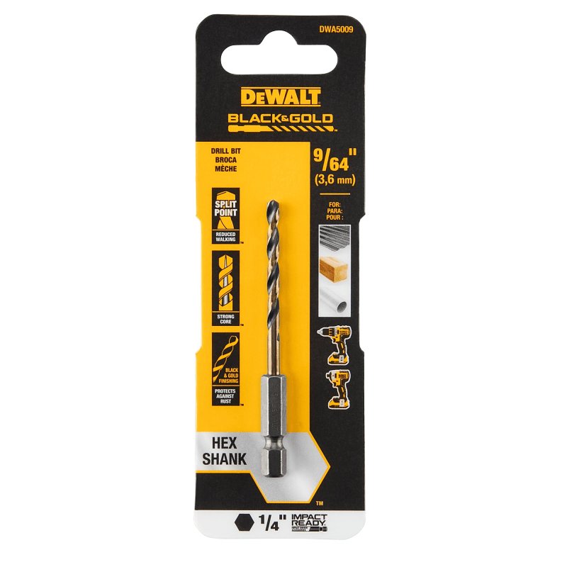DEWALT DWA5009 Drill Bit, 9/64 in Dia, 3 in OAL, Heavy-Duty, 1/4 in Dia Shank, Hex Shank