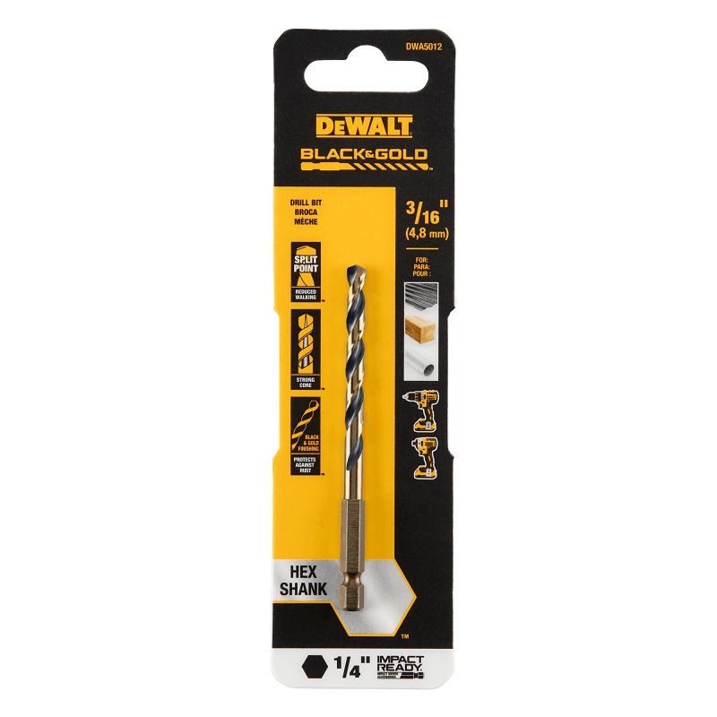 DEWALT DWA5012 Drill Bit, 3/16 in Dia, 3.58 in OAL, 1/4 in Dia Shank, Hex Shank