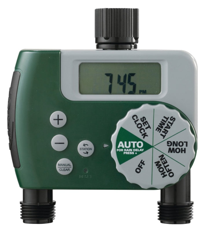 Orbit 58910 Hose Faucet Timer, 2-Zone, 2-Program, 6, 12 hr and 1 to 7 days Time Setting, 1 to 240 min Cycle, Green
