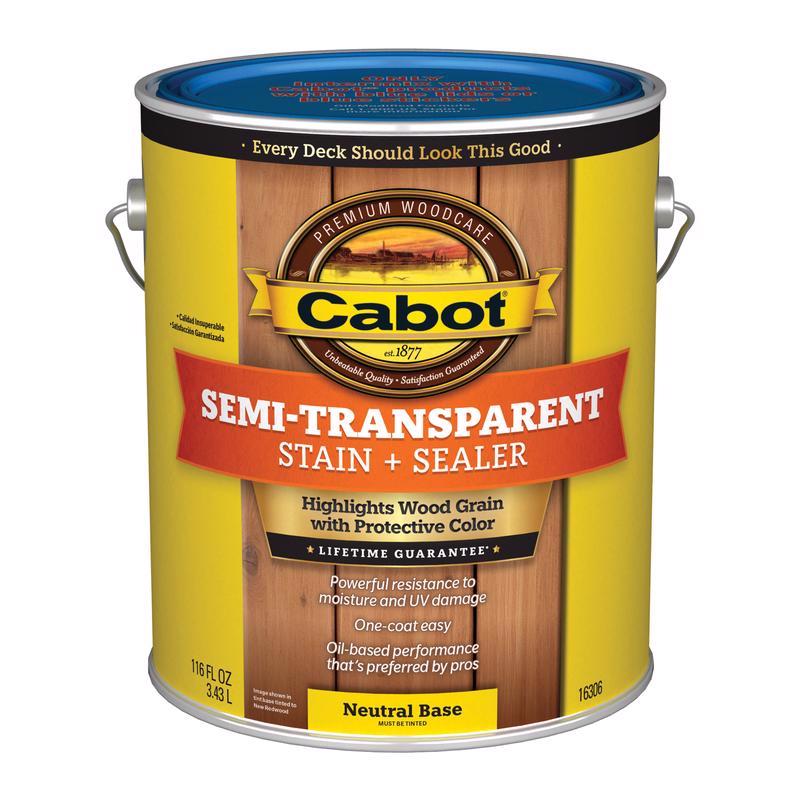 Cabot Semi-Transparent Low VOC Semi-Transparent Tintable Neutral Base Stain and Sealer 1 gal, Pack of 4