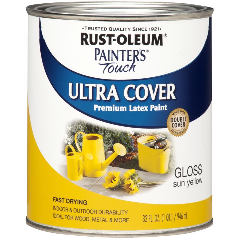 Rust-Oleum Painters Touch 2X Gloss Sun Yellow Ultra Cover Paint Exterior and Interior 1 qt, Pack of 2
