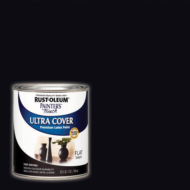 Rust-Oleum Painters Touch Ultra Cover Flat Black Water-Based Paint Exterior and Interior 1 qt, Pack of 2