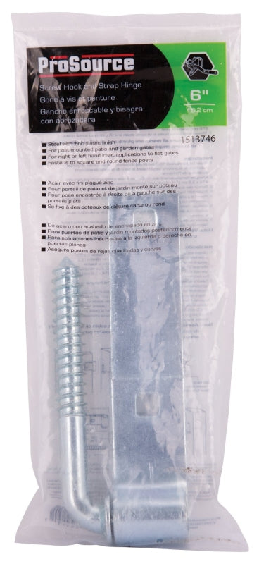 ProSource LR-087PS Hook/Strap Hinge, 5-3/4 in W Frame Leaf, 1-1/4 in H Frame Leaf, 4 mm Thick Leaf, Steel, Zinc