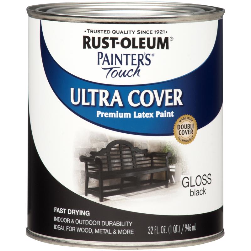 Rust-Oleum Painters Touch Ultra Cover Gloss Black Water-Based Paint Exterior and Interior 1 qt, Pack of 2