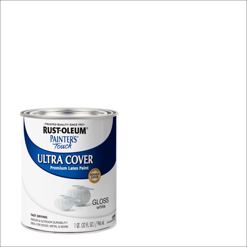 Rust-Oleum Painters Touch Ultra Cover Gloss White Water-Based Paint Exterior and Interior 1 qt, Pack of 2