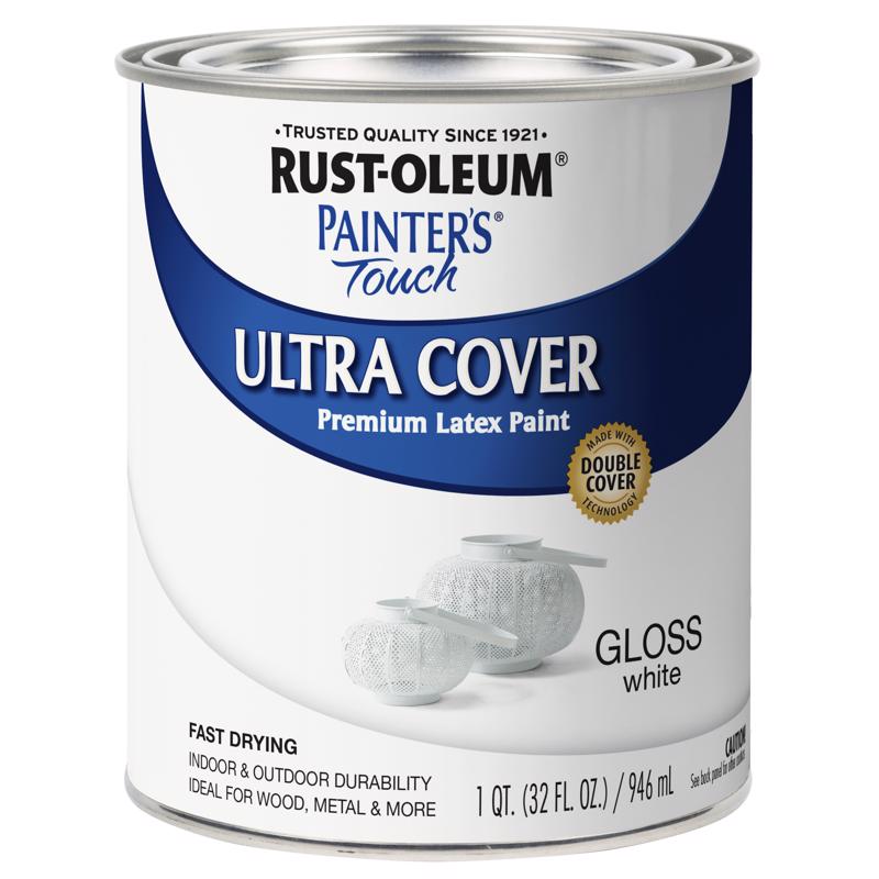Rust-Oleum Painters Touch Ultra Cover Gloss White Water-Based Paint Exterior and Interior 1 qt, Pack of 2