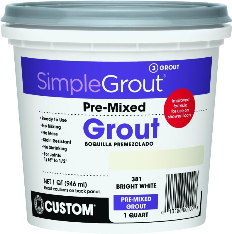 SimpleGrout PMG381QT Pre-Mixed Grout, Bright White, 1 qt Pail