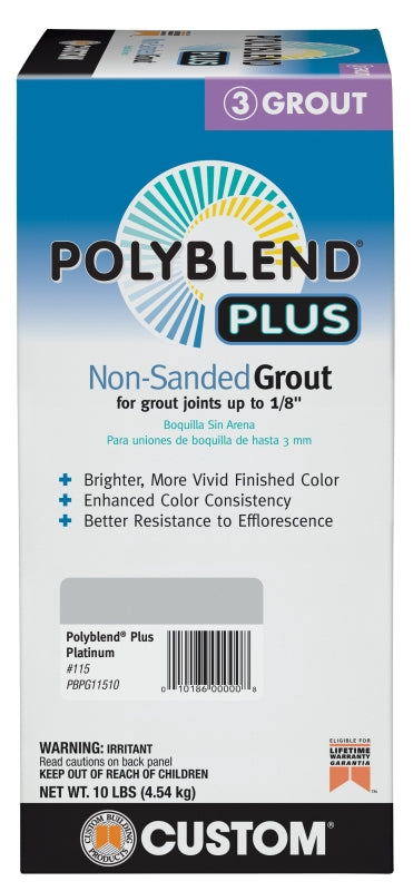 Custom Polyblend Plus PBPG11510 Non-Sanded Grout, Platinum, 10 lb Box