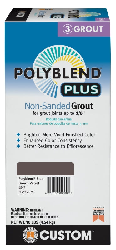 Custom Polyblend Plus PBPG64710 Non-Sanded Grout, Brown Velvet, 10 lb Box