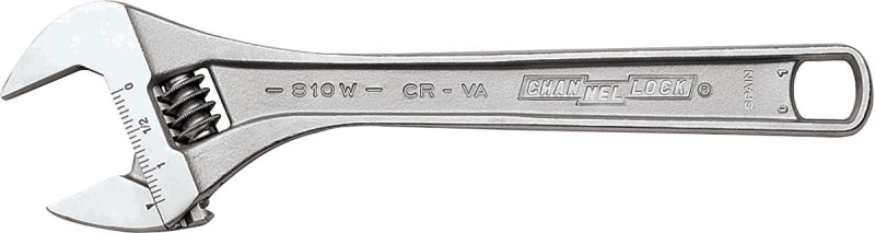 Channellock WIDEAZZ Series 810W Adjustable Wrench, 10 in OAL, 1.34 in Jaw, Steel, Chrome-Plated, Plain Grip Handle