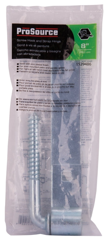 ProSource LR-088PS Hook/Strap Hinge, 7-3/4 in W Frame Leaf, 1-1/4 in H Frame Leaf, 4 mm Thick Leaf, Steel, Zinc